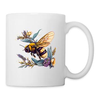 Cooles Bienen Motiv mit Blumen Cartoon Comic - Tasse - Weiß - Rechts