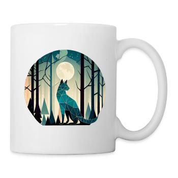 Geometrische Katze im Wald mit Vollmond - Tasse - Weiß - Rechts