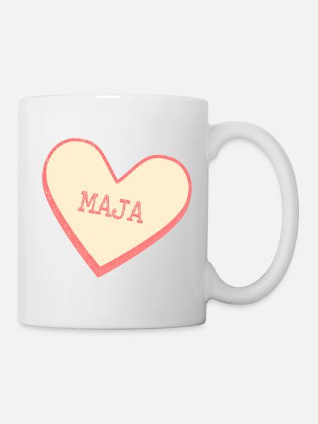 Maja Surname First Name Pink Sugar Heart - Mug - white