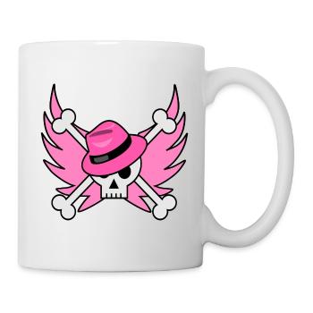 Flying skull with pink hat and pink wings - Mug - white - Right