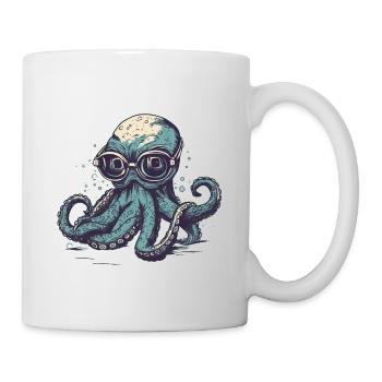 Nerdy Comic Octopus with Glasses - Mug - white - Right