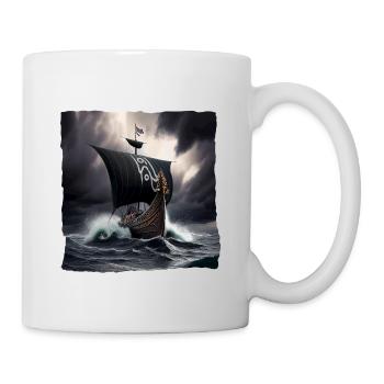 Navire viking dans une tempête avec des voiles noires - Mug blanc - blanc - Droite