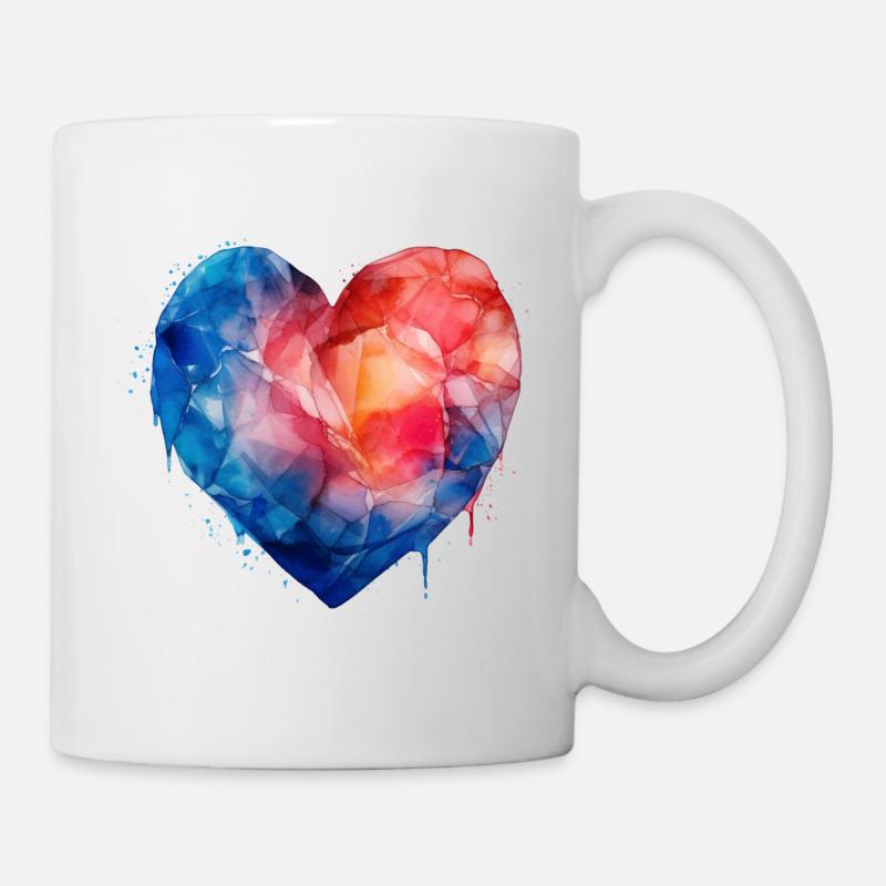 Blau Rotes Herz - Tasse - Weiß