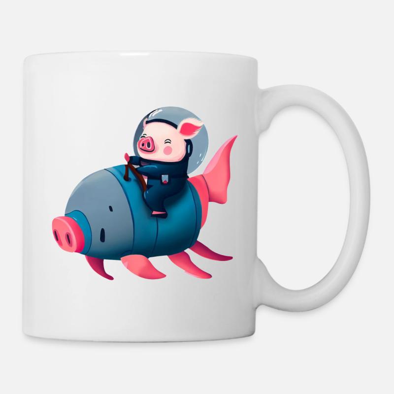 Schwein Astronaut auf Schweine Rakete - Tasse - Weiß