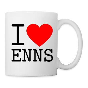 I Love Enns Minimalistisches Herz Souvenir - Tasse - Weiß - Rechts