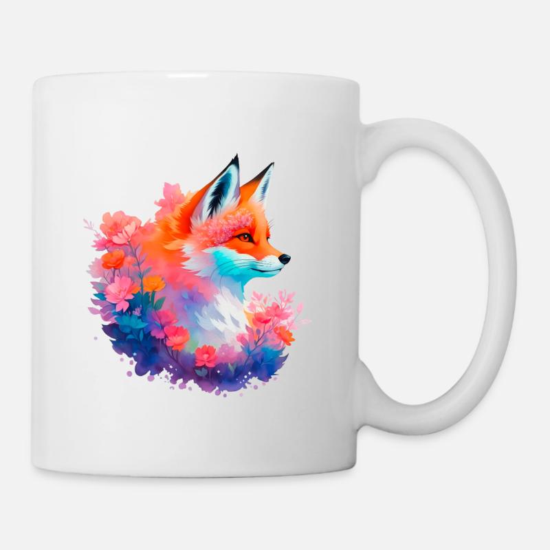 Rotfuchs Blumen Fuchs Kopf - Tasse - Weiß