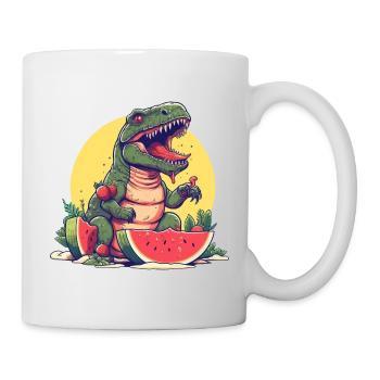 Dino T-Rex with melon and strawberry - Sunset Design - Mug - white - Right