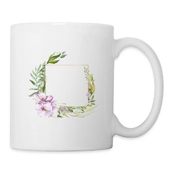 Blumen Grün, Violett, personalisierbar - Tasse - Weiß - Rechts