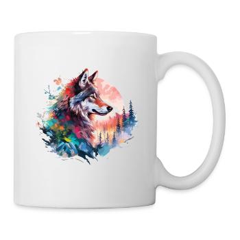 Wolf Wolfskopf Natur Wildnis Wald Bäume Kunst - Tasse - Weiß - Rechts