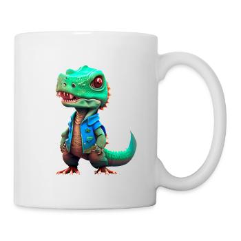 kleiner T-Rex in Jeansjacke - Tasse - Weiß - Rechts