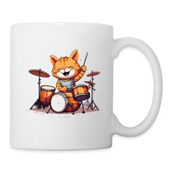 Schlagzeug Schlagzeuger Katze Drums Band Lustig - Tasse - Weiß - Rechts