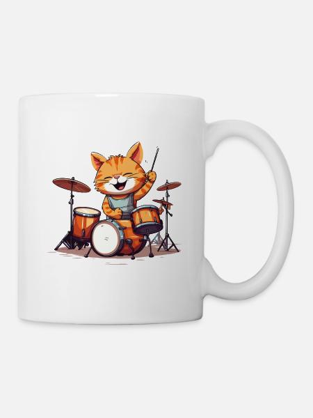 Schlagzeug Schlagzeuger Katze Drums Band Lustig - Tasse - Weiß
