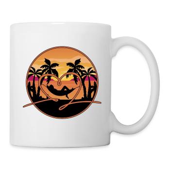 sunset sea beach heart palm trees hammock - Mug - white - Right