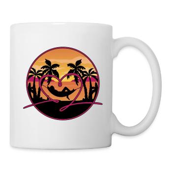 sunset sea beach heart palm trees hammock - Mug - white - Right