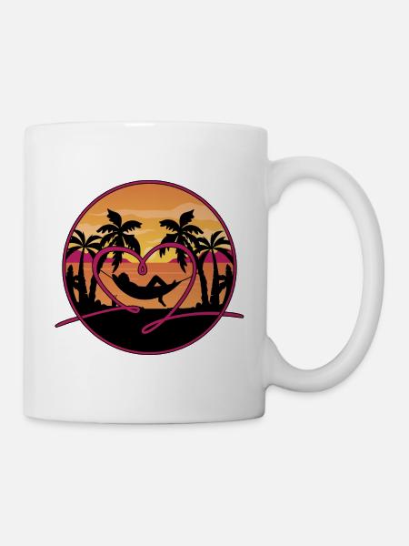 Sonnenuntergang Meer Strand Herz Palmen Hängematte - Tasse - Weiß