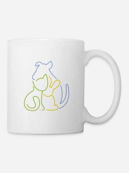 Tierische Freunde – blau grün gelb - Tasse - Weiß
