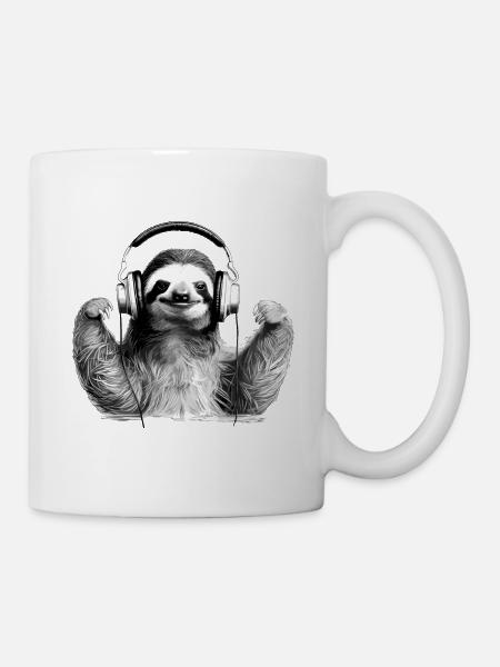 Faultier mit Kopfhörer - Tasse - Weiß