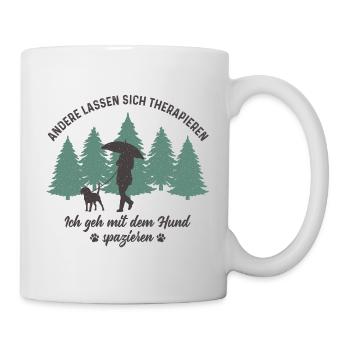 Frau mit Hund Gassi gehen Therapie Hundebesitzerin - Tasse - Weiß - Rechts