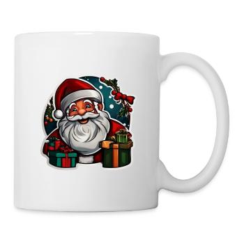 Weihnachtsmannkopf umrahmt von Geschenken - Tasse - Weiß - Rechts