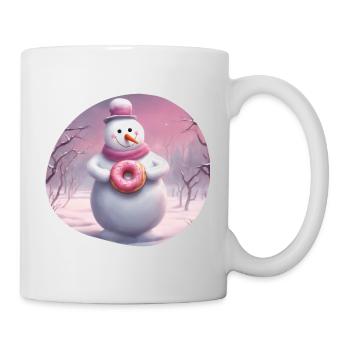 Schneemann mit Donut - Tasse - Weiß - Rechts