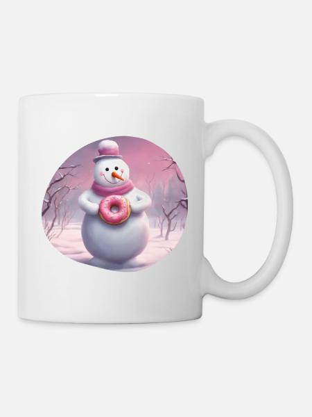 Schneemann mit Donut - Tasse - Weiß