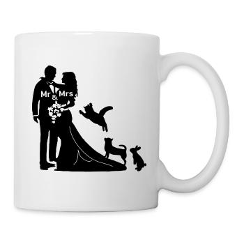 Brautpaar mit Hund Katze und Hase heiraten - Tasse - Weiß - Rechts