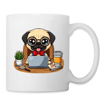 Hund Mops CEO Chef Teamleiter Kaffee Büro - Tasse - Weiß - Rechts