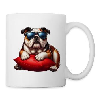 Cute Bulldog Wearing Sunglasses - Mug - white - Right