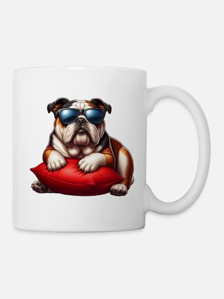 Cute Bulldog Wearing Sunglasses - Mug - white