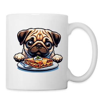 Hund Mops Genießt Lasagne - Tasse - Weiß - Rechts