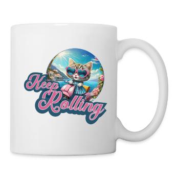 Chat Scooter Comic cat motorroller Continuez à rouler - Mug blanc - blanc - Droite
