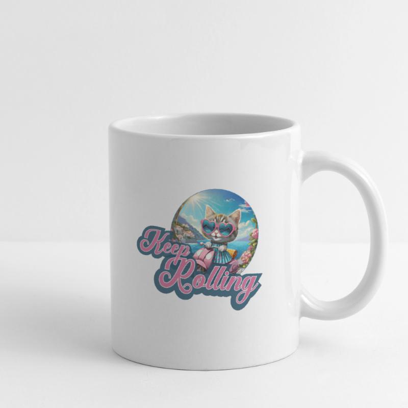 Katze Roller Comic cat motorroller Keep rolling Tasse
