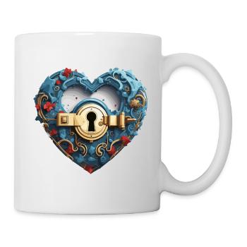 Umhängeschloss / Schlüssel / Herzschloss /Motiv - Tasse - Weiß - Rechts