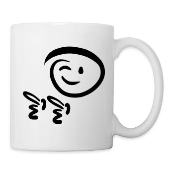 Le visage fait un clin d’œil, montre un doigt de pistolet. Émoticône. - Mug blanc - blanc - Droite