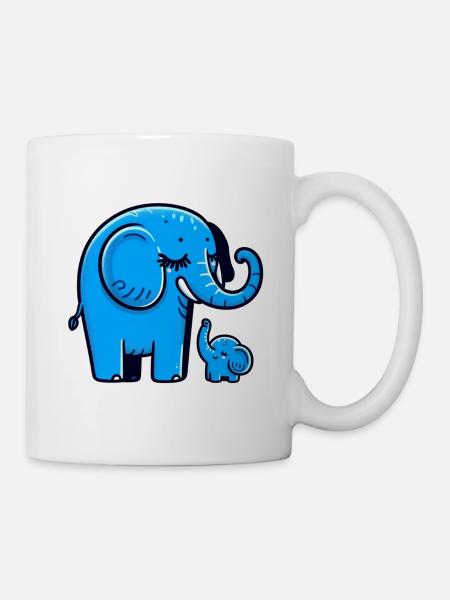 Blaue Elefanten - Tasse - Weiß