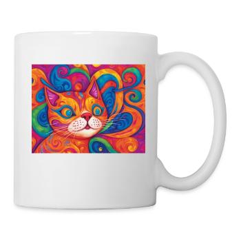 Kunst Katze - Tasse - Weiß - Rechts