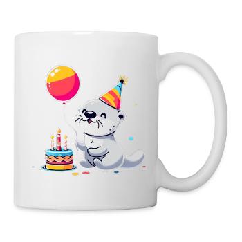 Sea Otter Kid Celebrating Birthday - Tasse - Weiß - Rechts