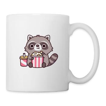 raton laveur mignon mangeant du pop-corn et buvant du soda - Mug blanc - blanc - Droite