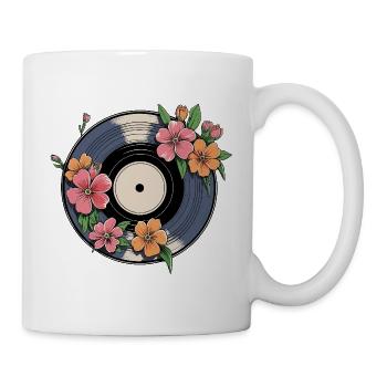 Fleurs sur disque vinyle - Oeuvre vinyle rétro - Mug blanc - blanc - Droite