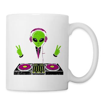 Außerirdischer DJ mit Neon-Kopfhörern - Tasse - Weiß - Rechts