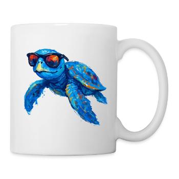 Bunter Surfer-Schildkröte mit Sonnenbrille - Tasse - Weiß - Rechts