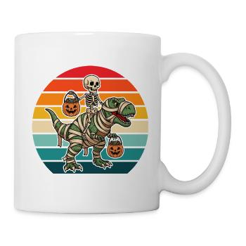 Retro Halloween Skelett Reitende Mumie T-Rex - Tasse - Weiß - Rechts