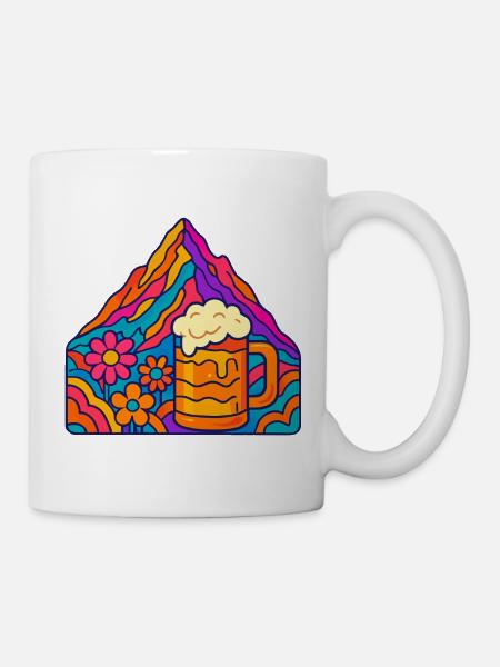 Lebendige Berglandschaft mit Bierglas - Tasse - Weiß