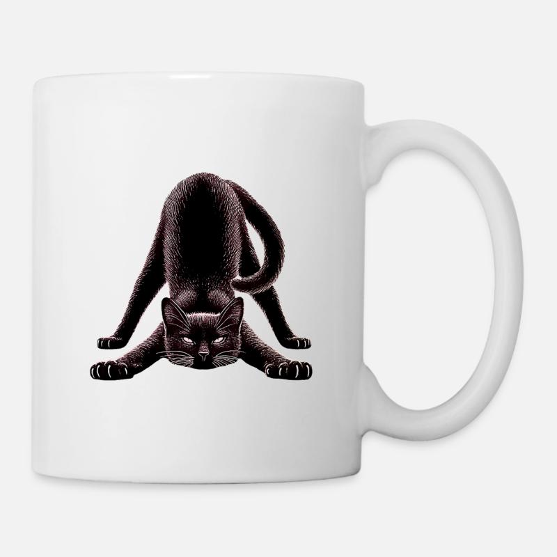 Schwarze Katze in Yoga-Pose - Tasse - Weiß