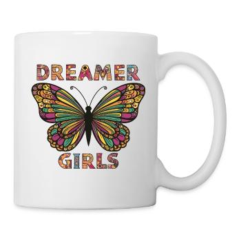 Verträumter Schmetterling und inspirierende Inschrift - Tasse - Weiß - Rechts