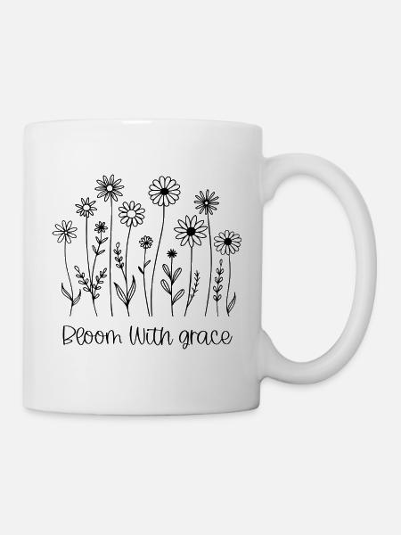 Bloom With Grace Wildflower Line Art - Mug - white