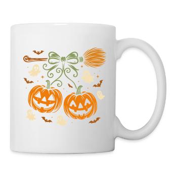 Halloween Kürbisse mit Geistern und Besen - Tasse - Weiß - Rechts