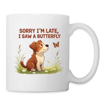 Humorous dog motif with butterfly - Mug - white - Right
