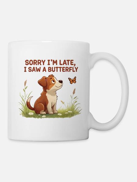 Humorous dog motif with butterfly - Mug - white
