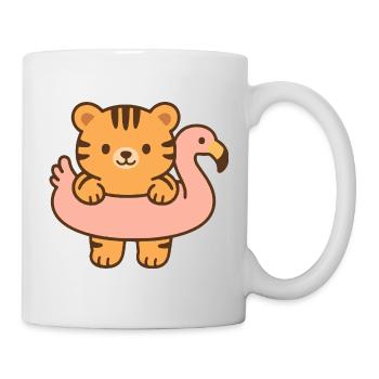 Kleiner Tiger auf rosa Schwimmer - Tasse - Weiß - Rechts